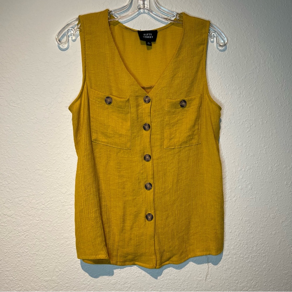 Juniors Medium sleeveless blouse with button detail Mustard color